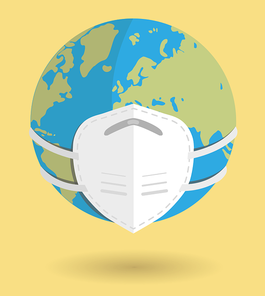 Globo terraqueo con mascarilla